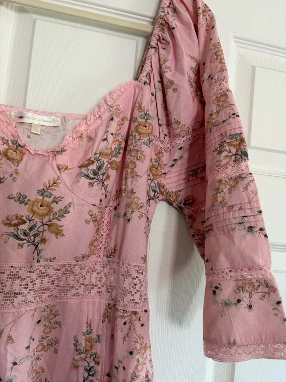 LoveShackFancy Pink Floral Maxi Dress with Puff Sleeves - Picture 4 of 7